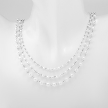 Beads with pearls "Olympia" trio, color silver, 45cm-7