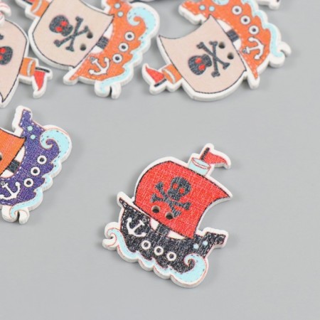 Buttons wood for creativity 2 punctures "Pirate ship" Set 15 pcs 2.5x3 cm-1