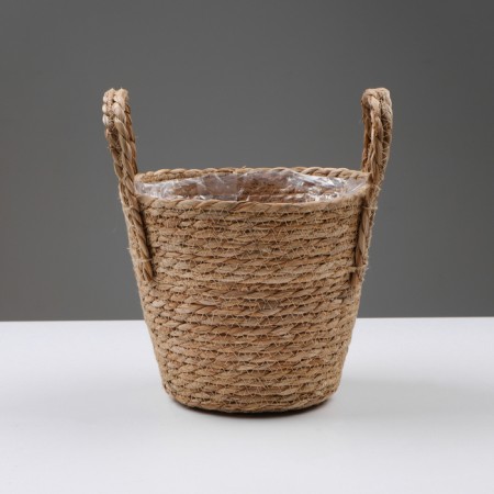 Kashpo wicker "safari" with handles, 21.5x21.5x18.8 cm, natural