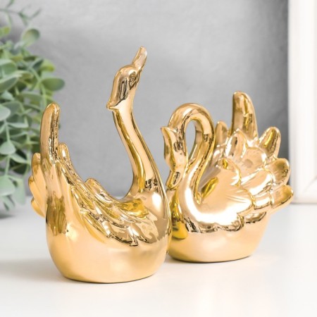 Souvenir Ceramics "Two Swan - Love" Gold set 2 pcs 9.2x8.3 8x7.2x12.5 cm-1
