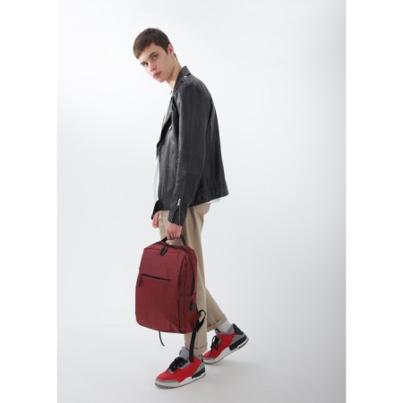 Male backpack on a zipper, 2 outer pockets, with USB, red color-5