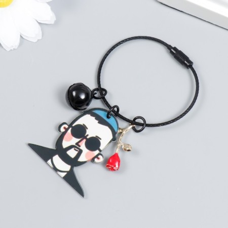 Acryl keychain on a cable with a bell "Bearded guy with glasses and rose"-2