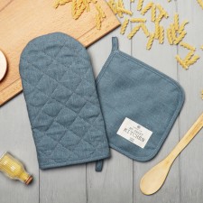 Set of kitchen. Ethel Eco Turquoise: mittens 15x28cm, 6x19cm sever