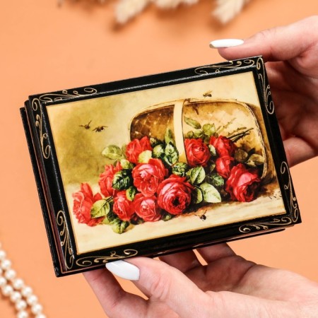 Casket "Roses in a basket", 10 × 14 cm, lacquer miniature-2