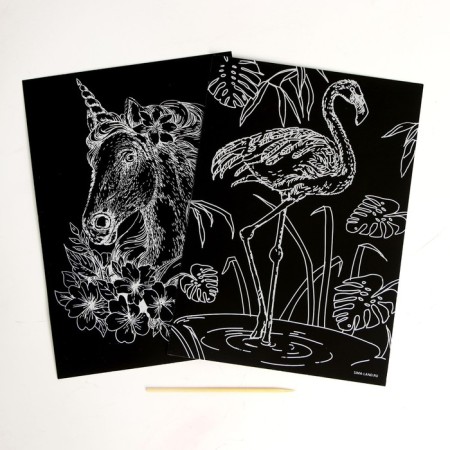 Set of engravings "Unicorn and Flamingo" with the metallic effect "Gold", 2 pcs., A5-2