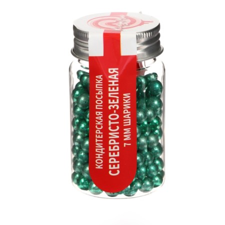 Confectionery sprinkle, silver green, balls, 7 mm, 50 g-1