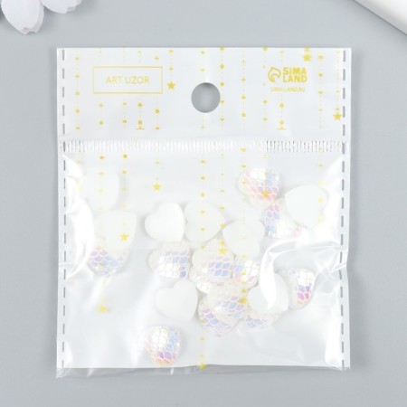 Decor for creativity Plastic "Claim white mother -pearl - heart" 1.2x1.2 cm-3