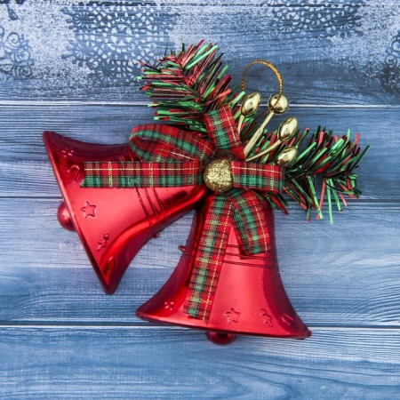 Jewelry decoration "Double bell with a bow in a cage" 13x10 cm, red