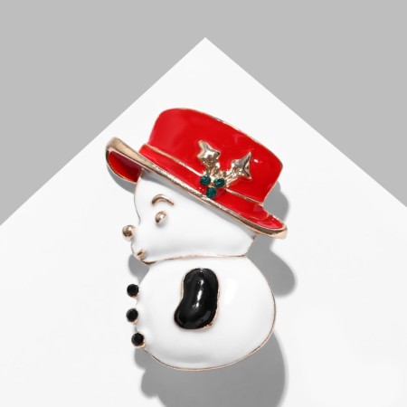 Brooch "Snowman" in a hat, colored in gold