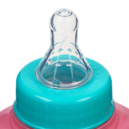 A bottle for feeding, classic throat, 250 ml., 0 months, cylinder, with handles, turquoise/pink color-2