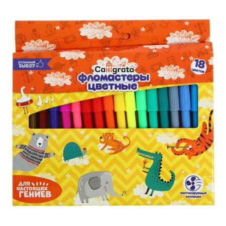 Calligrata felt -tip pens, 18 colors, in a cardboard box, a ventilated cap-1