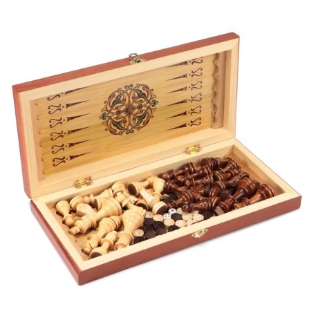 Board game 3 in 1 "Gzhel": chess, backgammon, checkers, wood 40 x 40 cm-4