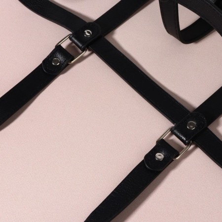 A portup for an artificial leather bag, 43 × 35 × 15 cm, black/silver color-1