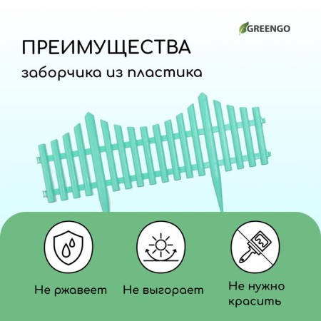 Decorative fence, 30 × 300 cm, 5 sections, plastic, turquoise, Greengo-3