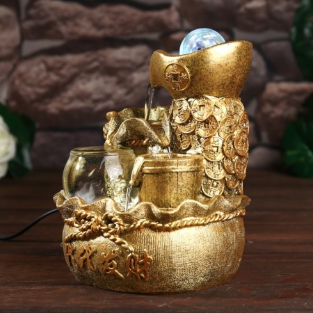 The desktop fountain from the network, the backlight "bag with gold coins" gold 21x15x12 cm-2