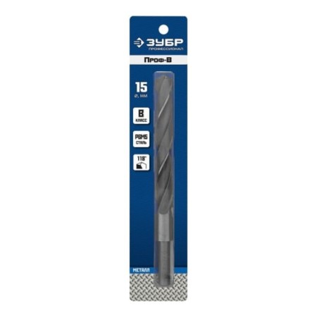 Zubrov metal drill, steel P6M5, protected shank, 15 x 169 mm, class in-1