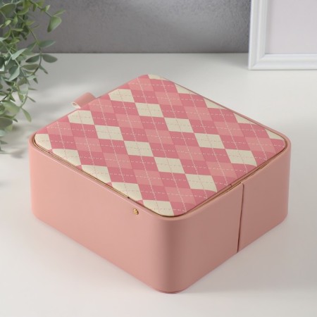 Casket to the leatherette for jewelry "Cell" pink 20x22.5x9.5 cm-3