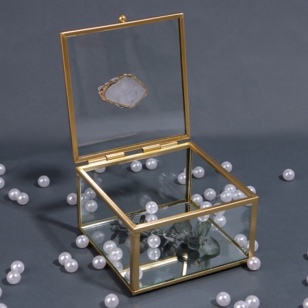 Organizer for storage "Mountains", with a lid, glass, with a mirror -bottom, 1 section, 10 × 10 × 6 cm, the color is transparent/copper-4