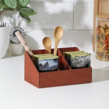 Dilanly wooden organizer for tea and kitchen utensils, 17.2 × 10.4 × 8.8 cm, mokko color