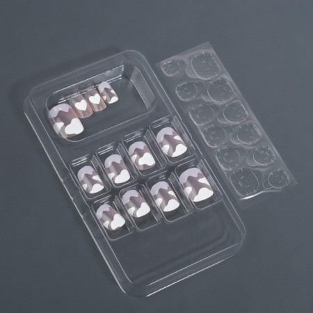 Follow nails “Cloud”, 12 pcs, with adhesive plates, shape soft square, white/purple/transparent color-1