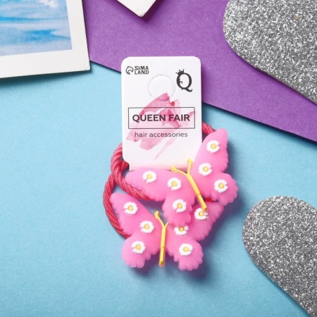 Hair gum "Baby" (set 2 pcs) butterfly flower, pink