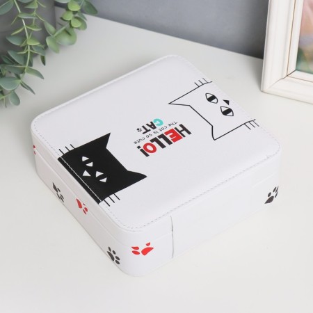 Casket to the leatherette for jewelry "Black and White Cat" 6.5x18x18 cm-5