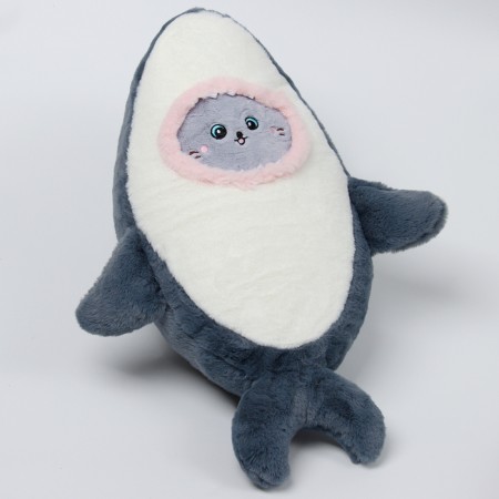 Soft toy "Cat" in a shark costume, 48 cm, gray color-1
