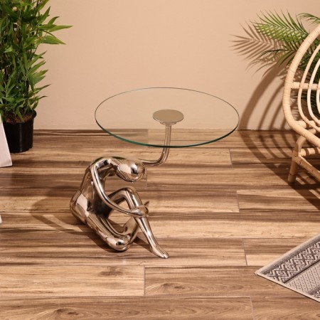 Coffee table 52x52x50 cm, aluminum, glass-1