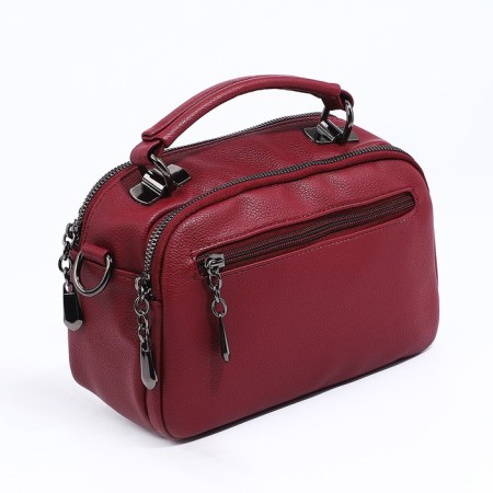 Cross-Bodi bag with zipper, burgundy color-2