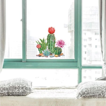 Interior plastic sticker "Blooming cacti" 30x30 cm
