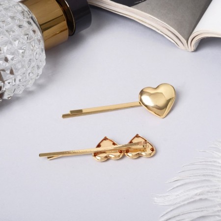 Invisibility for hair "Liberty" (set 2 pcs) hearts, 6 cm, gold-1