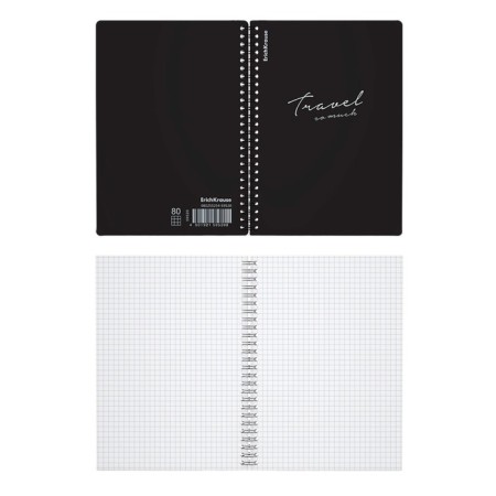 Notebook A5, 80 sheets, a cage on a spiral, Erichkrause, Classic Words, black, plastic cover-2