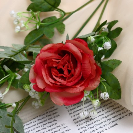Artificial flowers "Amuria rose" 7x62 cm, peach-red-1