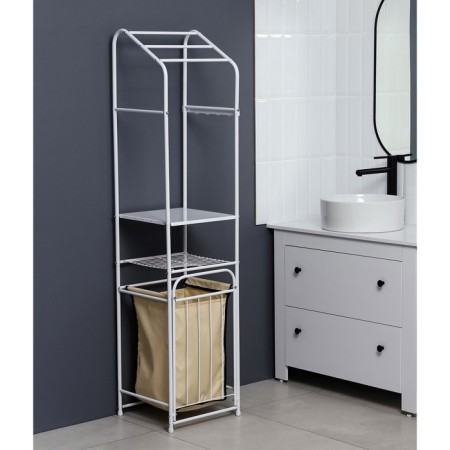 Rabberry with a basket for linen and crossbars, 2 tier, white color, 38x35x160 cm