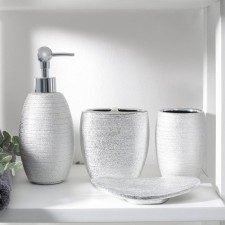 A set of accessories for the Camilla bathroom, 4 items (soap dish, soap dispenser 480 ml, 2 glasses), silver color