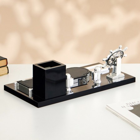 Table 7V1 set with a business card holder and clock, black tree 511394-2