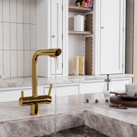 Kitchen mixer Wasserkraft A8377, double -leaf, with access to drinking, glossy gold 92401-6