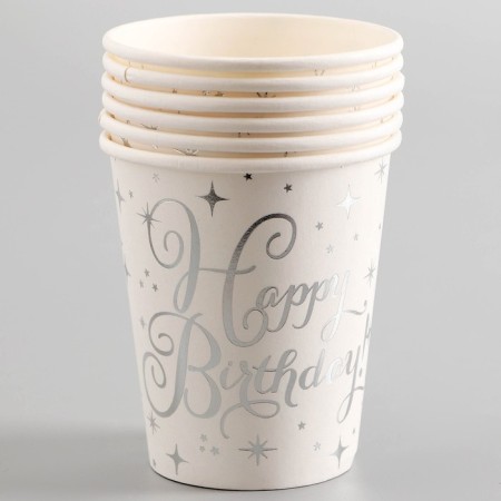 Paper glasses “Happy Birthday” with silver stars, 6 pcs.-1