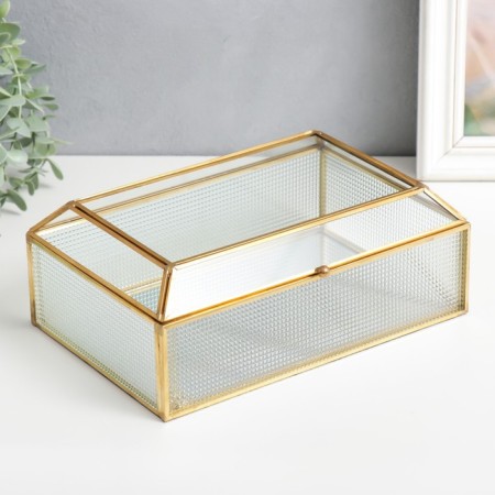 Casket glass with a metal frame "Squares" gold 8.5x16x24 cm