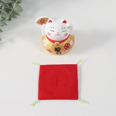 Souvenir Ceramics "Cat Mani-Neko with fan" Gold 8x8x8.5 cm-4