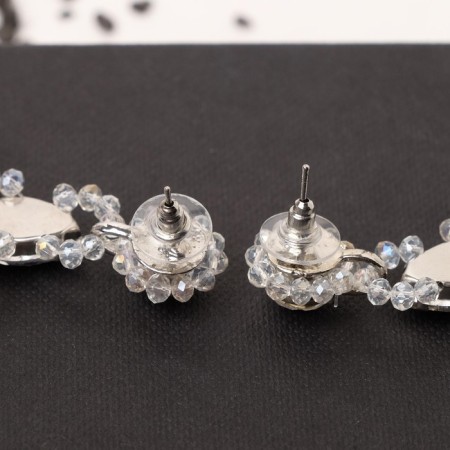 Hanging earrings with rhinestones "Dolce Vita" shine, white-golden color in silver-2