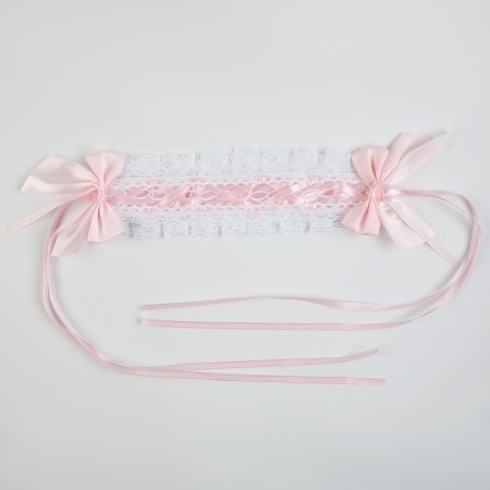 Carnival bandage "Lolita", pink color with white braid-3