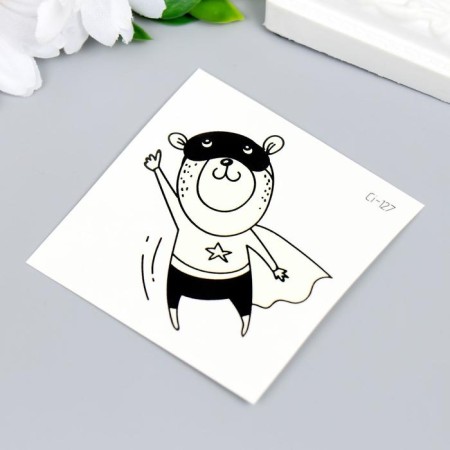 Tattoo on the body color phosphorus "Bear superhero" 6x6 cm-1