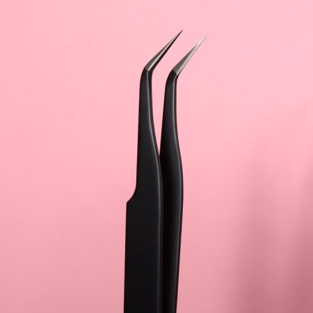 Pinzet for eyelash extensions, bent, 12 cm, black color-4