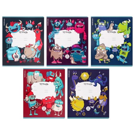 Notebook of 12 sheets in the Erichkrause "Monsters" line, covered cartoon, mix