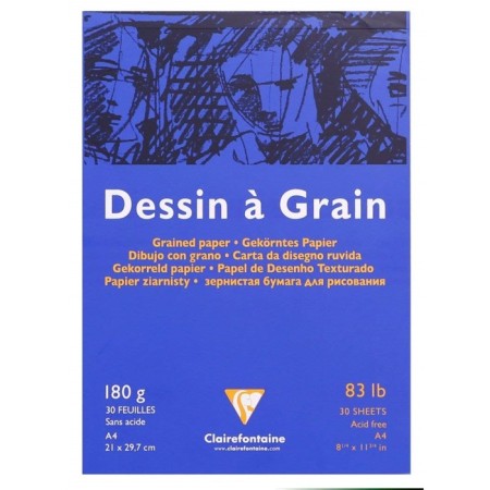 Notepad for drawings, A4, 180 g/m2, Clairefontaine 30 sheets, gluing, white sheet, granular