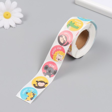 Sticker Paper "Animals. Help" d = 2.5 cm 500 pcs in a roll 3x6.5x6.5 cm-4