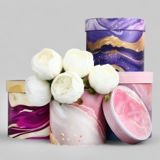A set of hats for flowers 4 in 1, gift packaging, “marble”, 20 x 17.5 - 16 x 14 cm
