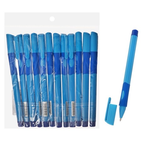 A set of ballpoint pens 12 pieces, 0.7 mm, blue case with a rubber holder, blue ink blue