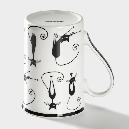 Porcelain share mug "Black Cat", 300 ml, white color-2